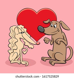 Valentines Day Greeting Card Cartoon Illustration with Dog Characters in Love