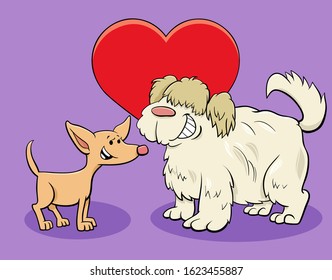 Valentines Day Greeting Card Cartoon Illustration with Funny Dog Characters in Love