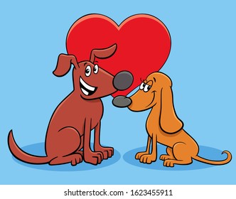 Valentines Day Greeting Card Cartoon Illustration with Happy Dog Characters in Love