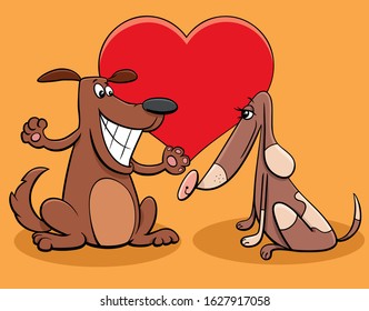 Valentines Day Greeting Card Cartoon Illustration with Funny Dog Couple Characters in Love