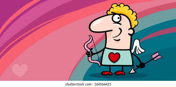 Valentines Day Greeting Card Cartoon Vector Illustration of Funny Cupid with Bow and Arrow