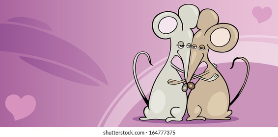 Valentines Day Greeting Card Cartoon Vector Illustration of Funny Mice Couple in Love