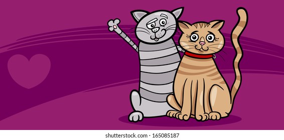 Valentines Day Greeting Card Cartoon Vector Illustration of Funny Cats Couple in Love