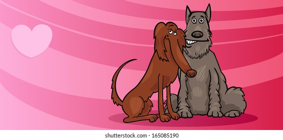 Valentines Day Greeting Card Cartoon Vector Illustration of Funny Dogs Couple in Love