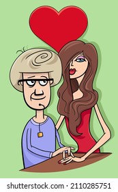 Valentines Day greeting card cartoon illustration with couple in love