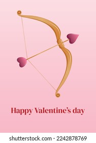 Valentine's day greeting card with cartoon cupid's arrow and bow. Love symbols for gifts, cards, posters. Vector illustration.