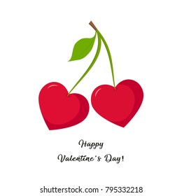 Valentines day greeting card, cherry hearts, greeting inscription, Happy Valentine's Day