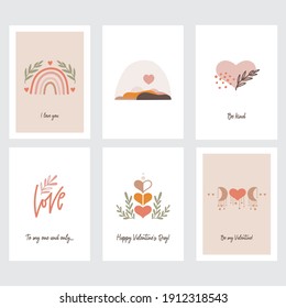 Valentine's Day Greeting Card Collection. Boho style. Vector illustration.