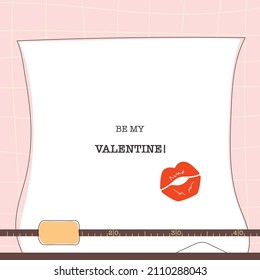 Valentines day greeting card concept template in flat design, with hand drawing illustrations and lettering