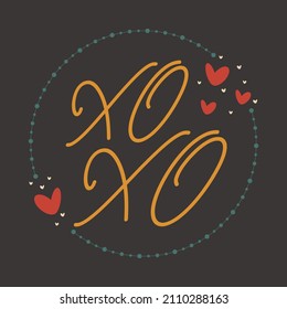 Valentines day greeting card concept template in flat design, with hand drawing illustrations and lettering