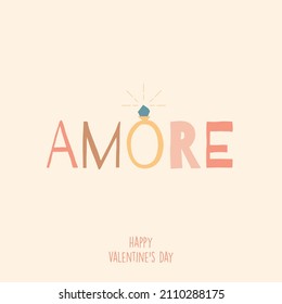 Valentines day greeting card concept template in flat design, with hand drawing illustrations and lettering