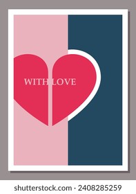 Valentine's day greeting card concept in retro style with heart and lettering. Vector illustration.