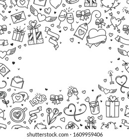 Valentines Day greeting card with copy space. Doodling style illustration