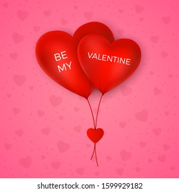 Valentines day greeting card. Couple air balloons red color heart shape. Be my valentine. vector