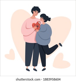 Valentine's day greeting card with a couple in love