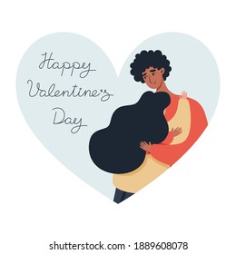 Valentine's day greeting card with a couple in love in a flat style