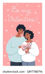 Valentine's day greeting card with a couple in love and lettering
