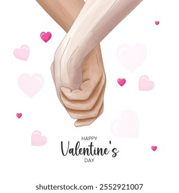 Valentine's Day greeting card with couple holding hands