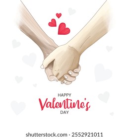 Valentine's Day greeting card with couple holding hands