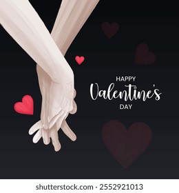 Valentine's Day greeting card with Couple holding hands romantically