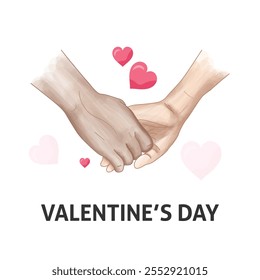 Valentine's Day greeting card with couple holding hands