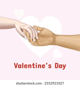 Valentine's Day greeting card with Couple holding hands romantically