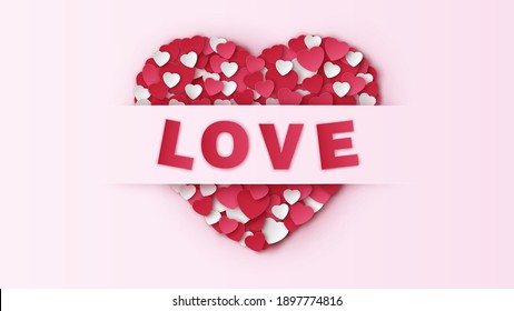 Valentine's day greeting card cover in Heart frame template with text of Love. Happy Valentine's day. paper cut and craft style. vector, illustration.