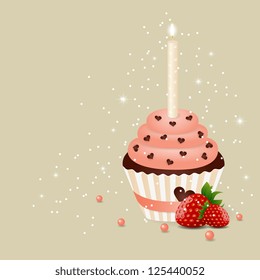 Valentine's day greeting card with cute cupcake