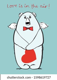 Valentine's Day Greeting Card with cute Bear with heart and hand drawn Love lettering