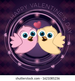 Valentines day greeting card with a cute chickens couple - Vector