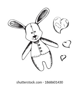 Valentine's day greeting card. Cute Bunny on a white background. Hand drawn