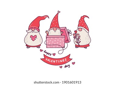 Valentines day greeting card with cute gnome