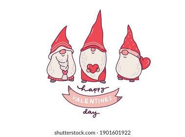 Valentines day greeting card with cute gnome