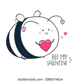 Valentine's day greeting card with cute bee and hearts. Inscription Bee my Valentine. Funny holiday card. Vector illustration EPS8