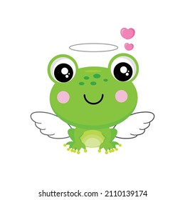 Valentines day greeting card. Cute frog cupid  with heart.