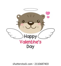 Valentines day greeting card. Cute otter cupid  with heart.