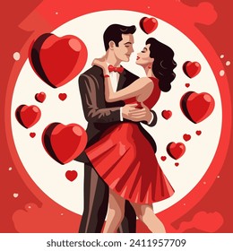 Tarjeta de saludo de San Valentín, afiche lindo. Imagen vectorial de una pareja enamorada. Volante, invitación, afiche, folleto, pancarta.