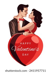 Valentines day greeting card, cute poster. Vector illustration of a couple in love. Flyer, invitation, poster, brochure, banner