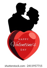 Valentines day greeting card, cute poster. Vector illustration of a black silhouette couple in love. Flyer, invitation, poster, brochure, banner