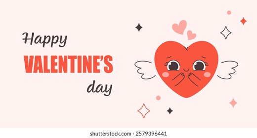 Valentines Day greeting card with cute heart character. Concept of love, romantic, self love. Hand drawn vector illustration