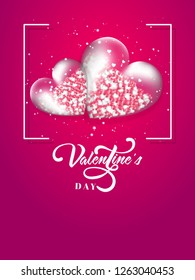 Valentines day greeting card design with transparent heart shapes full of tiny hearts.