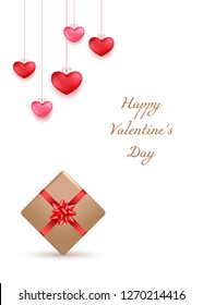 Valentines day greeting card design in 3d style on white background. Hanging red, rose hearts with gift box.
Mother day gift banner for celebration decoration design. 