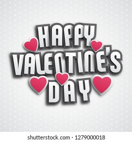 Valentine's day greeting card design - paper style lettering with shadows and hearts
