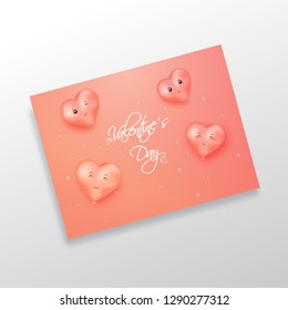 Valentine's Day greeting card design, illustration of cute heart shape with expressions.