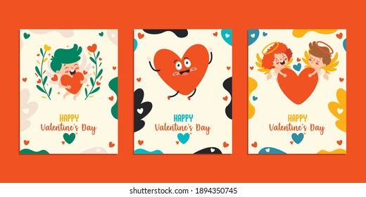 Diseño de tarjetas de felicitación de San Valentín con personaje de caricatura