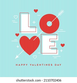 Valentine's Day greeting card design. Modern minimalist geometric LOVE. For cards, design elements, social media, etc.