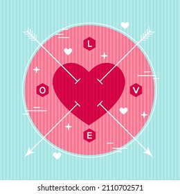 Valentine's Day greeting card design. Modern minimalist geometric. Heart with arrows, For cards, design elements, social media, etc.