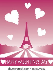  Valentine's day greeting card with Eiffel tower in the background in pink color