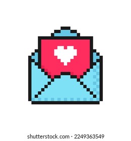 Valentine's day greeting card envelope pixel icon. Isolated on white background vector sign