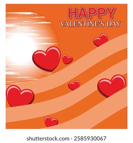 Valentine's Day greeting card featuring heart shapes and retro design on an orange background. Perfect for expressing love and affection on this special holiday. Flat vector modern illustration 